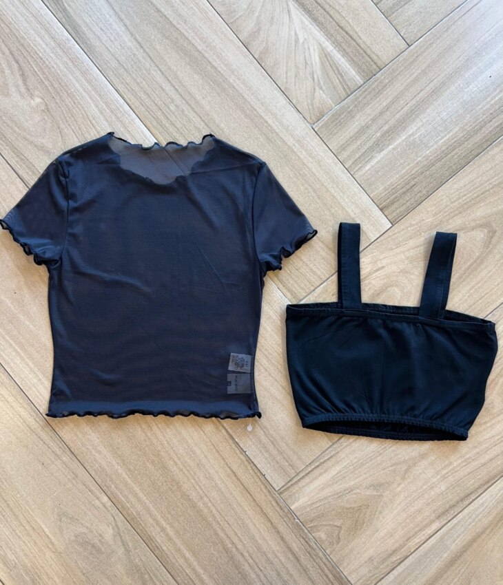 Blusa Cropped Infantil + Blusa de Tule Preto 3 Fernanda Ramos Kids