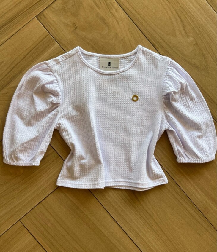 Blusa Cropped Infantil Feminino Manga 34 Branco Fernanda Ramos Kids
