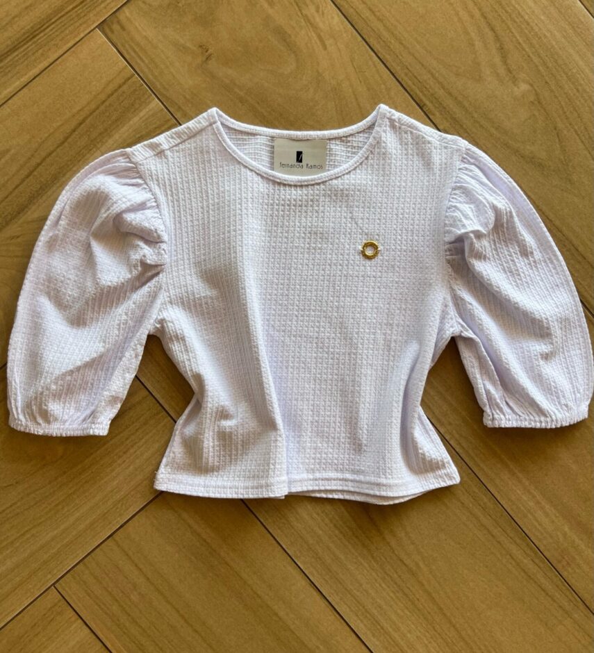 Blusa Cropped Infantil Feminino Manga 34 Branco Fernanda Ramos Kids