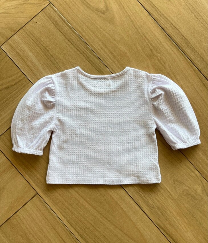 Blusa Cropped Infantil Feminino Manga 3/4 Bufante Branca Fernanda Ramos Kids
