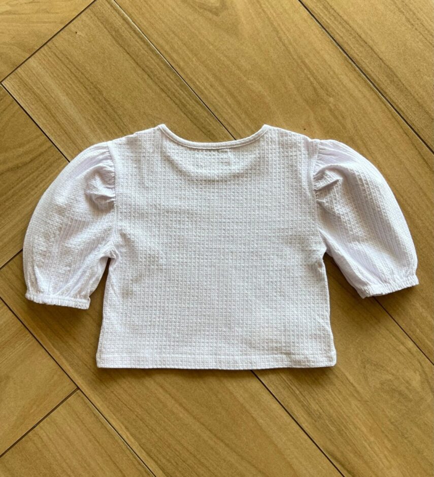 Blusa Cropped Infantil Feminino Manga 3/4 Bufante Branca Fernanda Ramos Kids