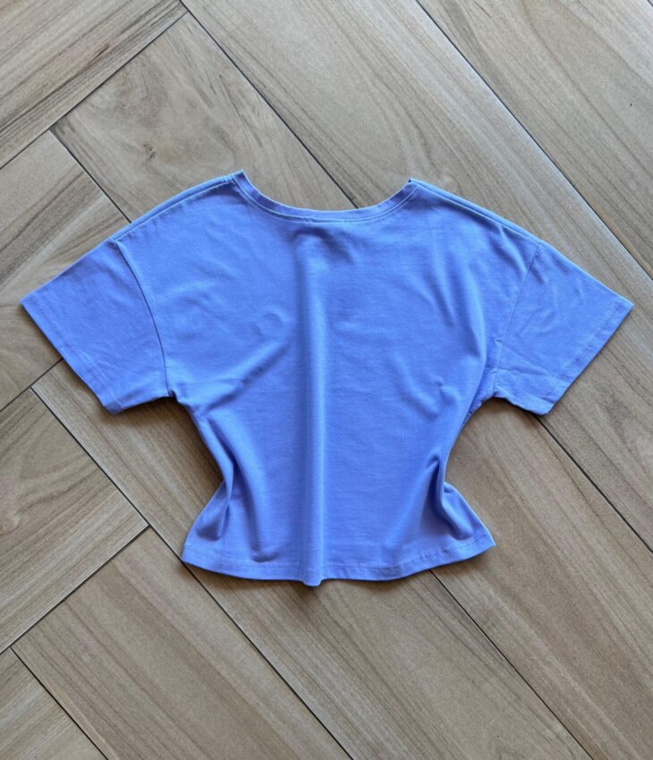 Blusa Cropped Infantil Feminino Manga Curta Amplo Lilás Fernanda Ramos Kids