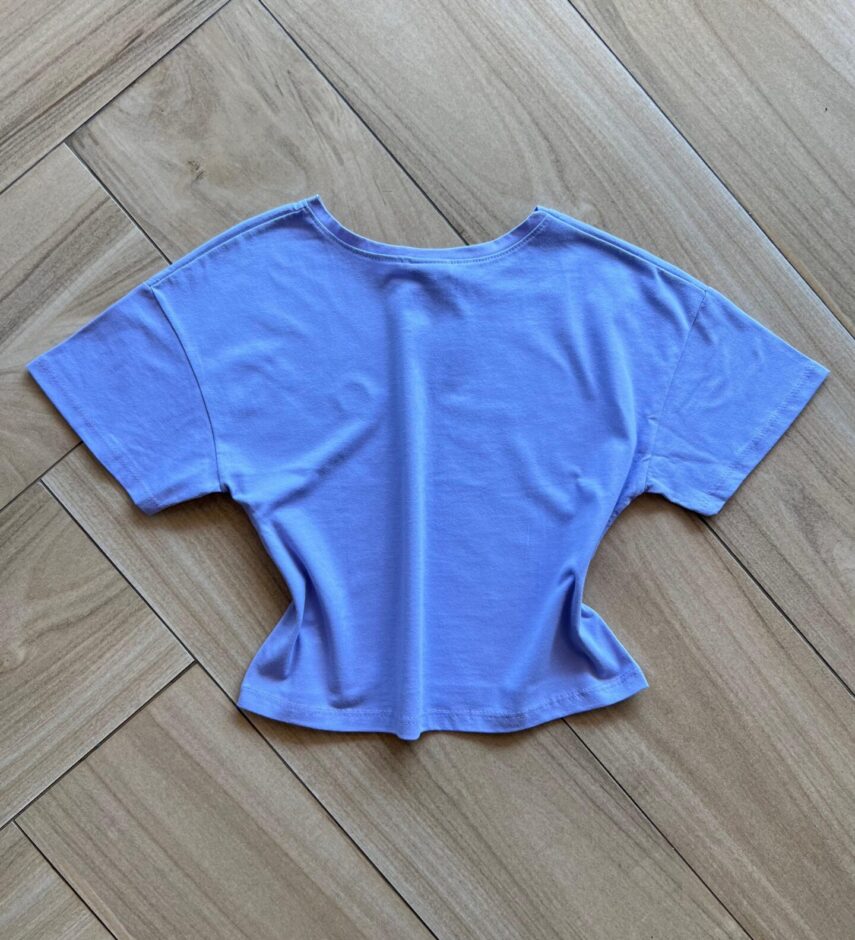 Blusa Cropped Infantil Feminino Manga Curta Amplo Lilás Fernanda Ramos Kids