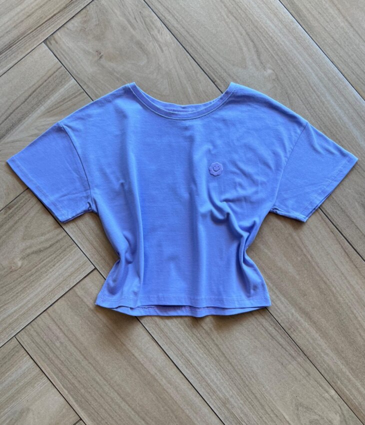 Blusa Cropped Infantil Feminino Manga Curta Amplo Lilás Fernanda Ramos Kids