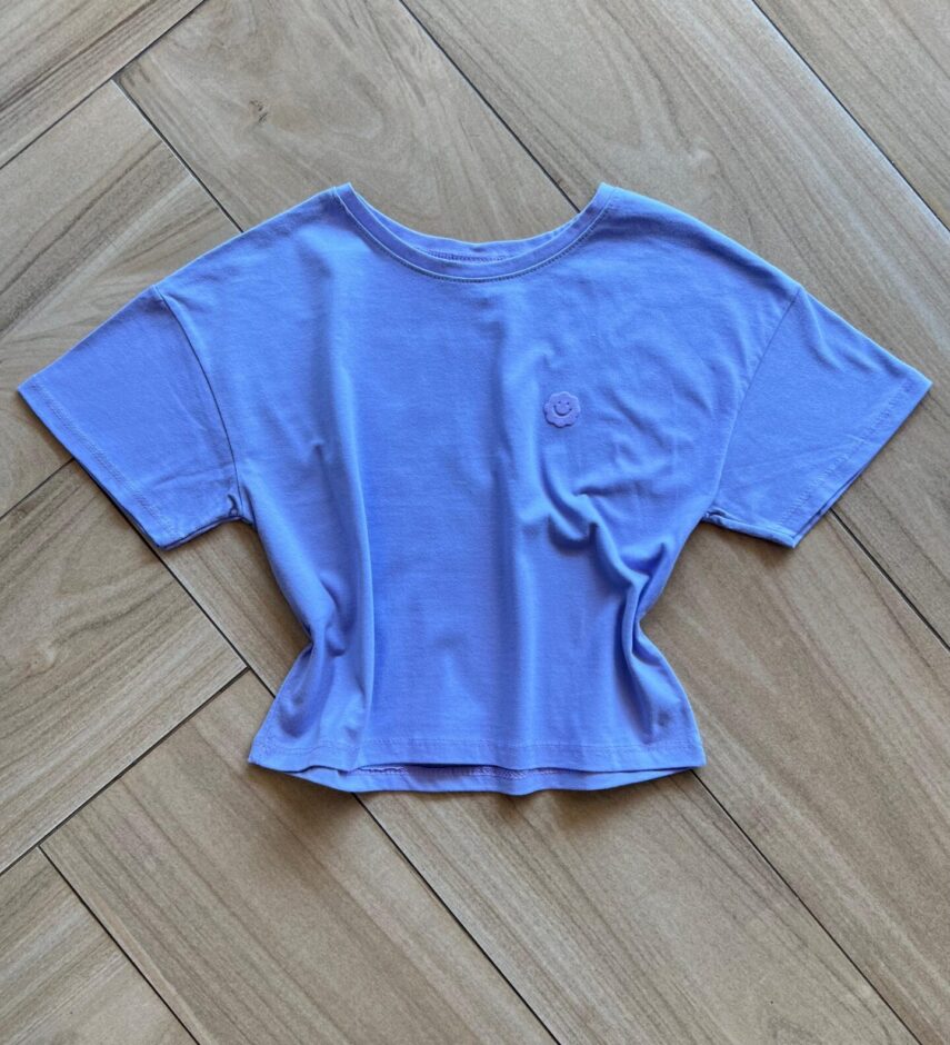 Blusa Cropped Infantil Feminino Manga Curta Amplo Lilás Fernanda Ramos Kids