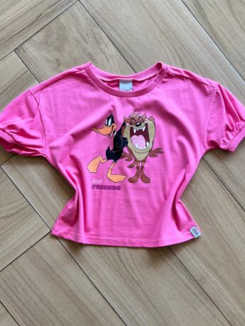 Blusa Cropped Infantil Feminino Manga Curta Amplo Looney Tunes Fernanda Ramos Kids
