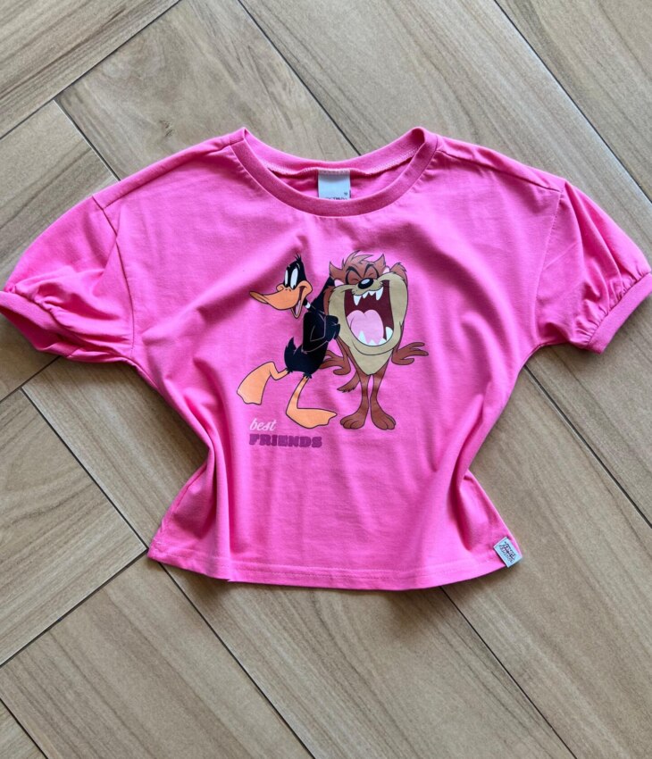 Blusa Cropped Infantil Feminino Manga Curta Amplo Looney Tunes Fernanda Ramos Kids