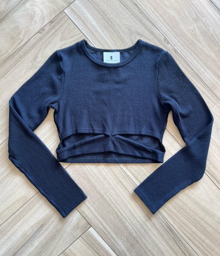 Blusa Cropped Infantil Feminino Manga Longa com Abertura Fernanda Ramos Kids