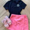 Blusa Cropped Infantil Feminino Preto Canelado Fernanda Ramos Kids