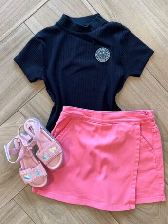 Blusa Cropped Infantil Feminino Preto Canelado Fernanda Ramos Kids