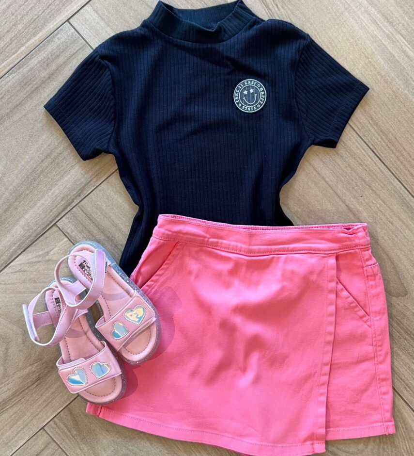 Blusa Cropped Infantil Feminino Preto Canelado Fernanda Ramos Kids