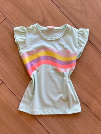 Blusa Infantil Feminina Manga Curta Be Happy Verde Claro Fernanda Ramos Kids