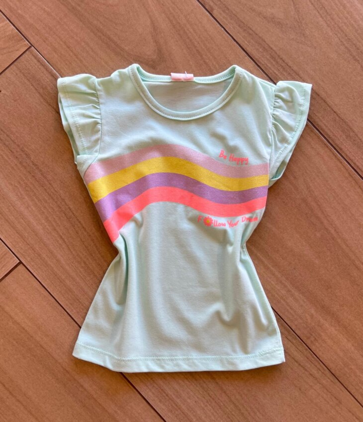 Blusa Infantil Feminina Manga Curta Be Happy Verde Claro Fernanda Ramos Kids