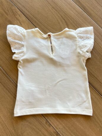 Blusa Infantil Feminina Manga Curta com Detalhe em Laise Off White Fernanda Ramos Kids