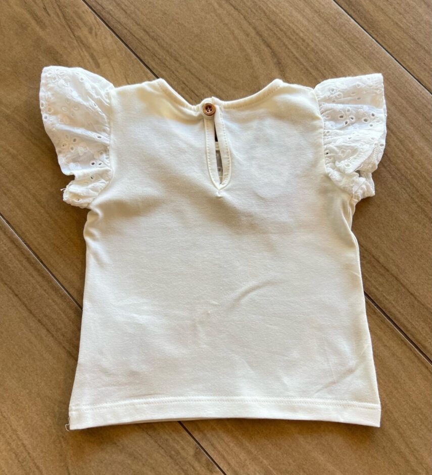 Blusa Infantil Feminina Manga Curta com Detalhe em Laise Off White Fernanda Ramos Kids