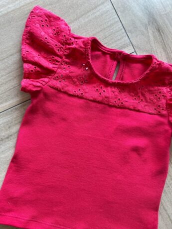 fernandaramoskids com br Blusa Infantil Feminina Manga Curta com Detalhe em Laise Vermelha1