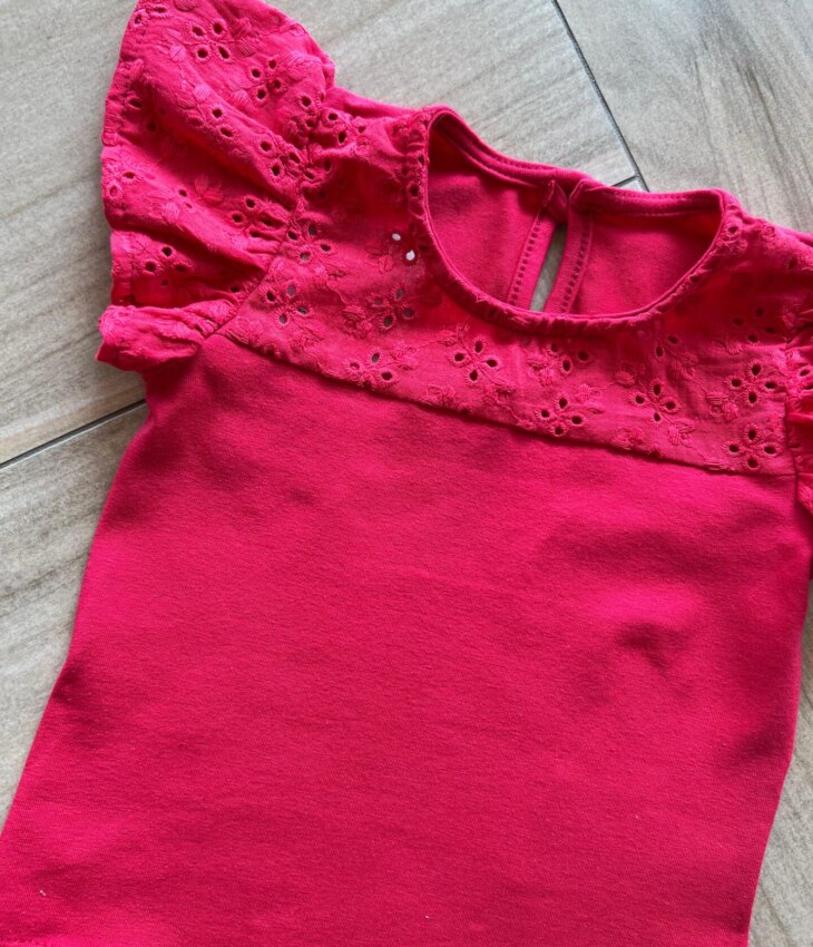 fernandaramoskids com br Blusa Infantil Feminina Manga Curta com Detalhe em Laise Vermelha1