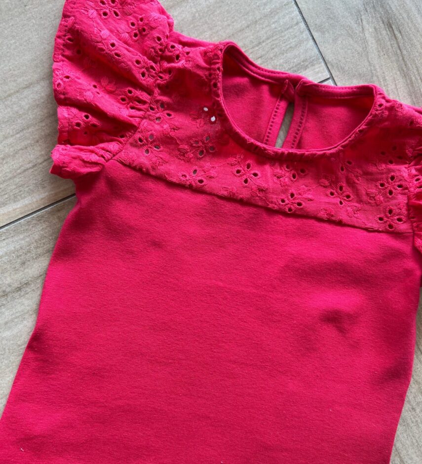 fernandaramoskids com br Blusa Infantil Feminina Manga Curta com Detalhe em Laise Vermelha1