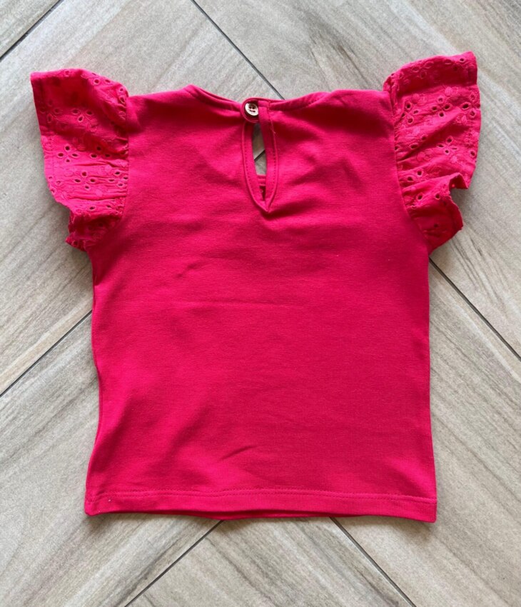 fernandaramoskids com br Blusa Infantil Feminina Manga Curta com Detalhe em Laise Vermelha2