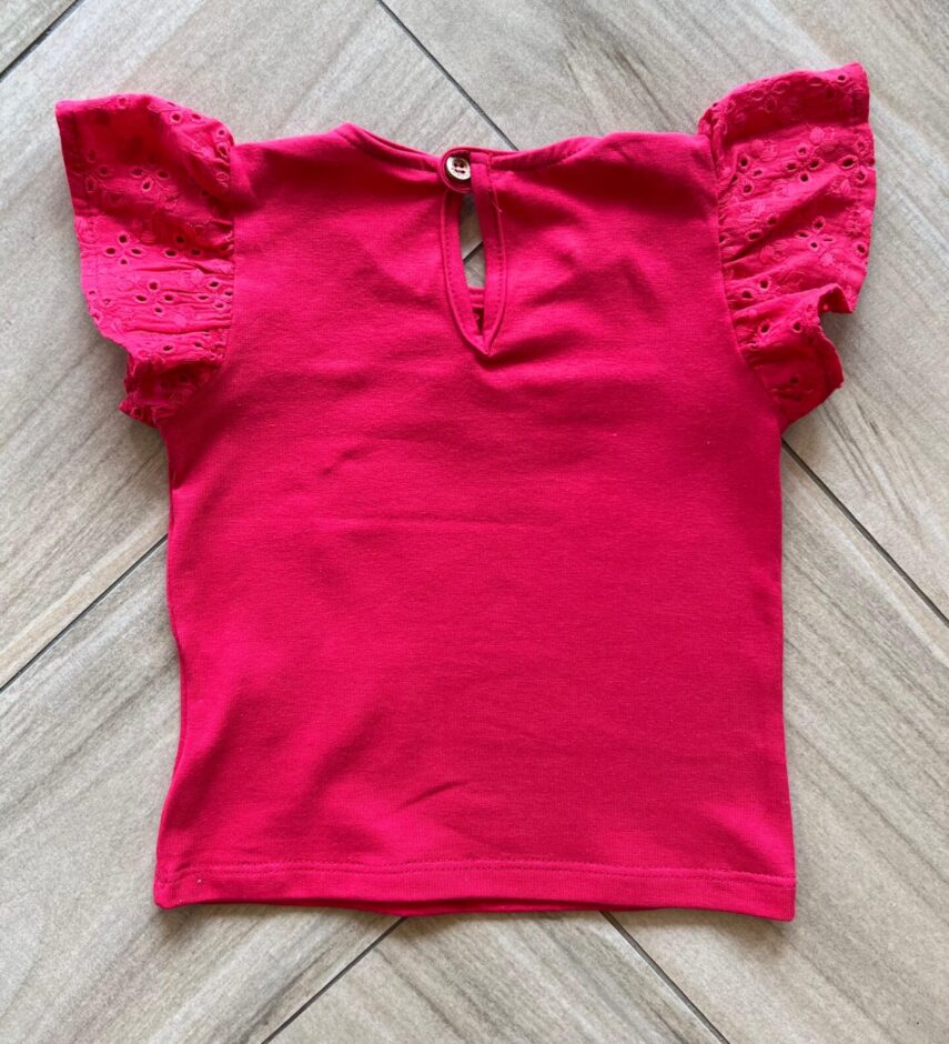 fernandaramoskids com br Blusa Infantil Feminina Manga Curta com Detalhe em Laise Vermelha2