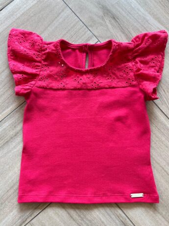 Blusa Infantil Feminina Manga Curta com Detalhe em Laise Vermelha Fernanda Ramos Kids