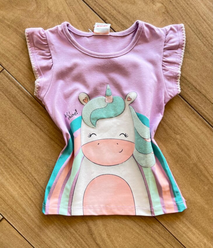 Blusa Infantil Feminina Manga Curta Let's Shine Lilás Fernanda Ramos Kids