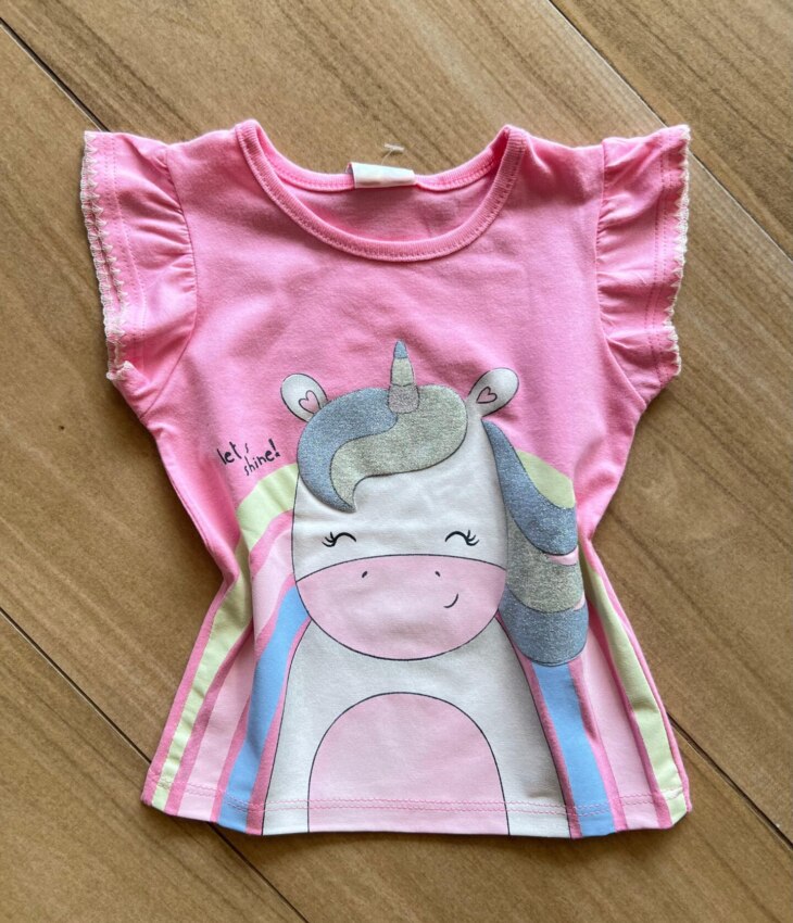 Blusa Infantil Feminina Manga Curta Let's Shine Rosa Fernanda Ramos Kids