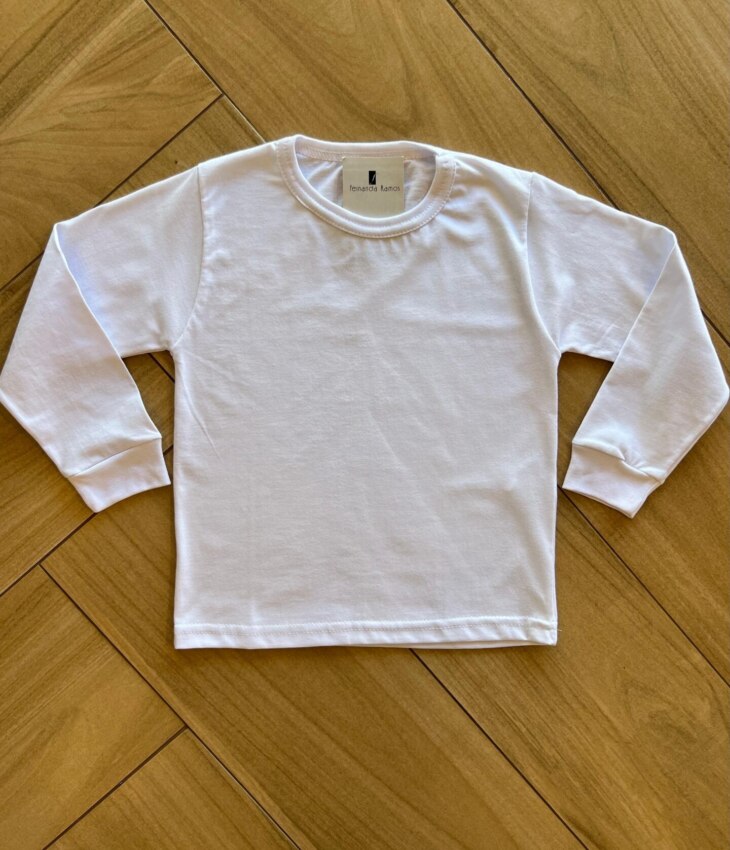 Blusa Manga Longa Infantil Feminina Básica Branca Fernanda Ramos Kids