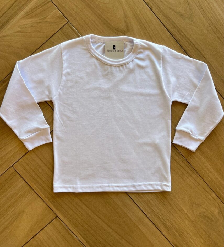 Blusa Manga Longa Infantil Feminina Básica Branca Fernanda Ramos Kids