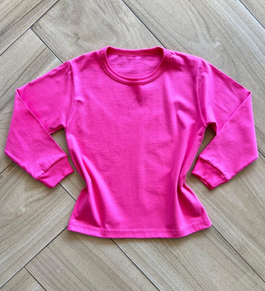 Blusa Manga Longa Infantil Feminina Básica Pink Fernanda Ramos Kids