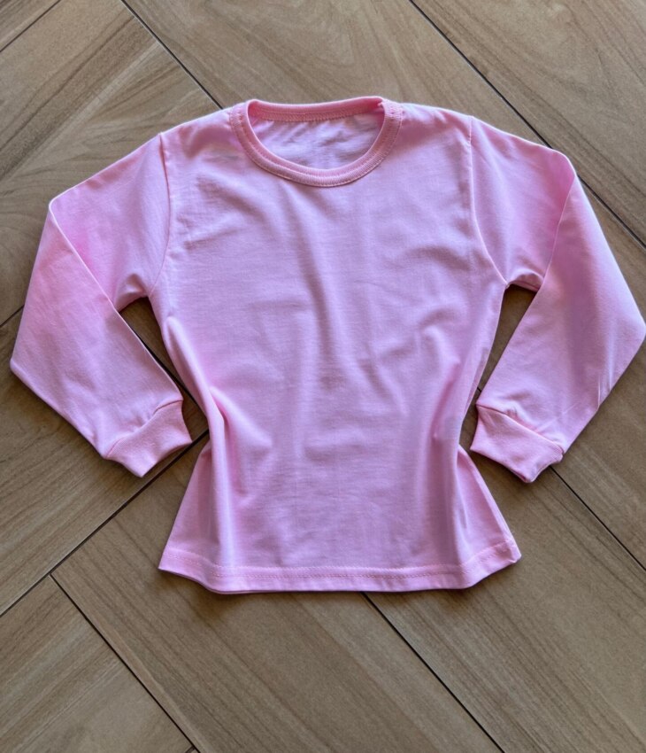 Blusa Manga Longa Infantil Feminina Básica Rosa Fernanda Ramos Kids