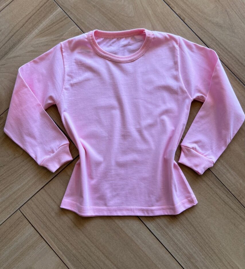 Blusa Manga Longa Infantil Feminina Básica Rosa Fernanda Ramos Kids