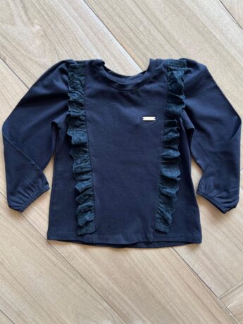 Blusa Manga Longa Infantil Feminina com Detalhe em Laise Preta Fernanda Ramos Kids