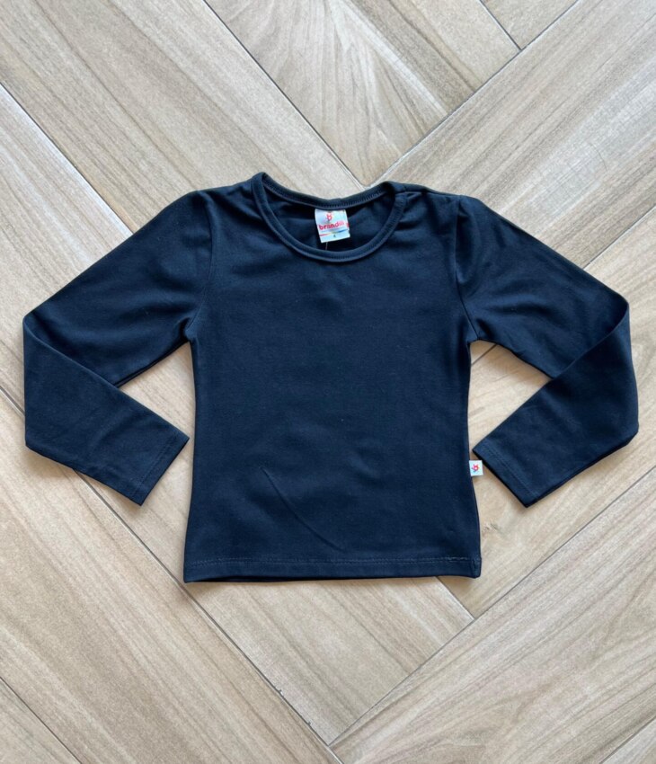 Blusa Manga Longa Infantil Feminina Preta Fernanda Ramos Kids