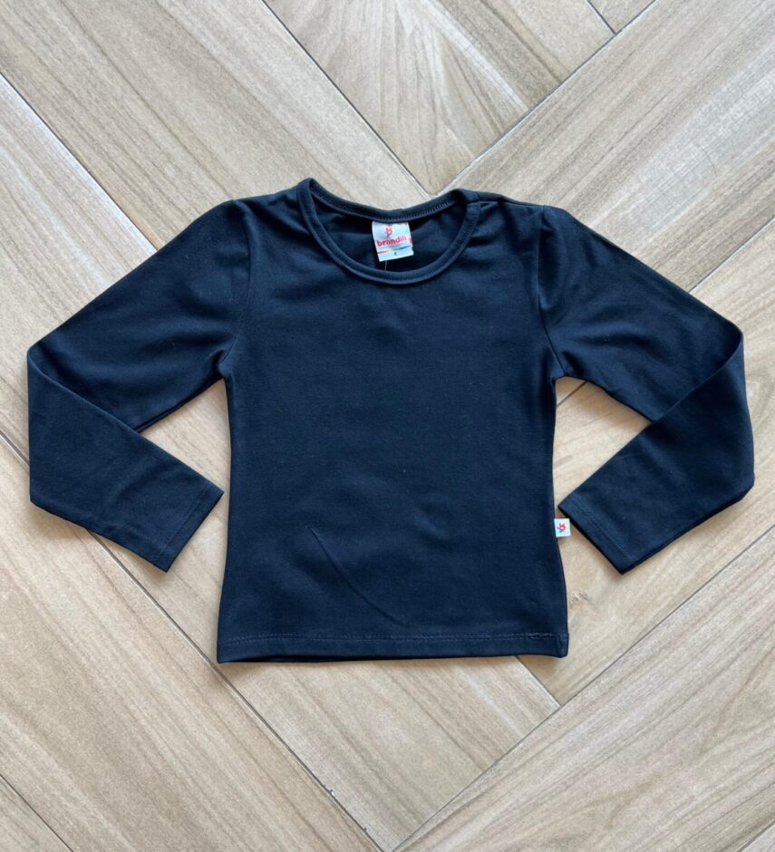 Blusa Manga Longa Infantil Feminina Preta Fernanda Ramos Kids