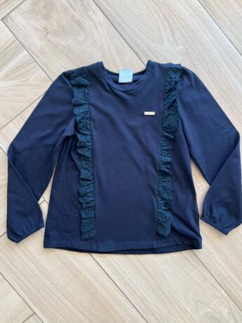 Blusa Manga Longa Infantil Feminina Preta com Babado Fernanda Ramos Kids