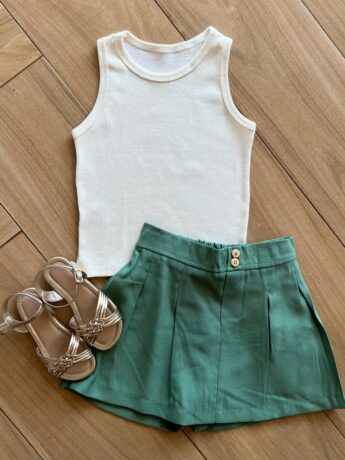 Blusa Regata Canelada Infantil Feminina Off White Fernanda Ramos Kids