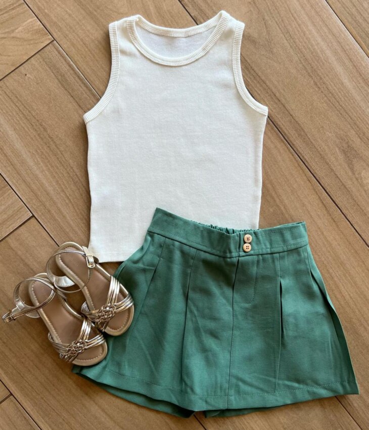 Blusa Regata Canelada Infantil Feminina Off White Fernanda Ramos Kids