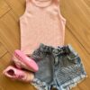 Blusa Regata Canelada Infantil Feminina Rosa Fernanda Ramos Kid