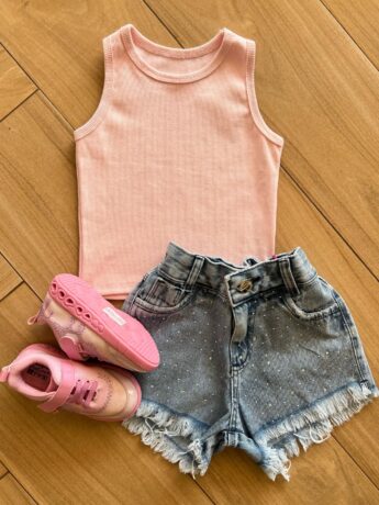 Blusa Regata Canelada Infantil Feminina Rosa Fernanda Ramos Kid
