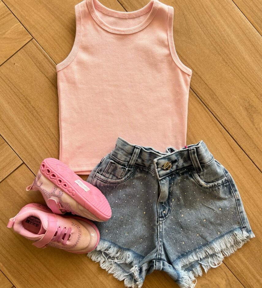Blusa Regata Canelada Infantil Feminina Rosa Fernanda Ramos Kid