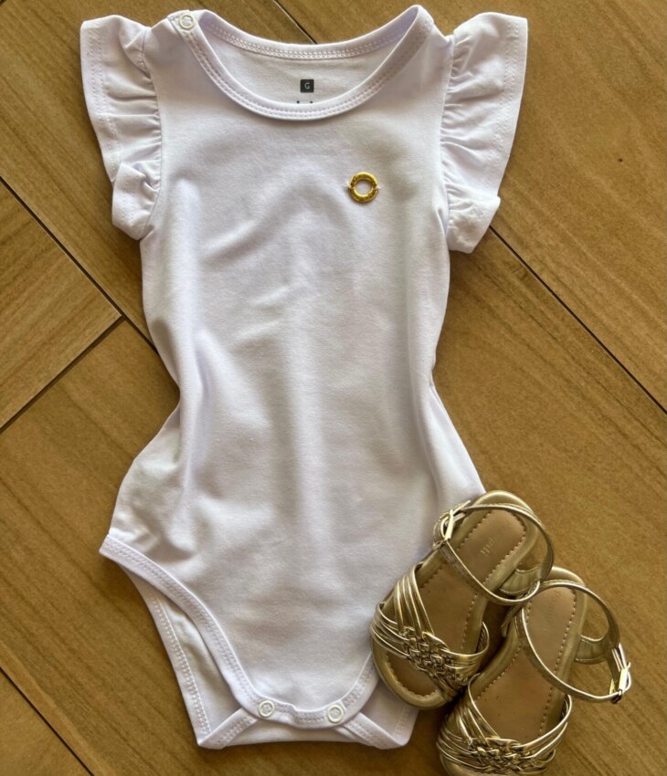 Body Infantil Feminino Básico Manga Curta Branco Fernanda Ramos Kids