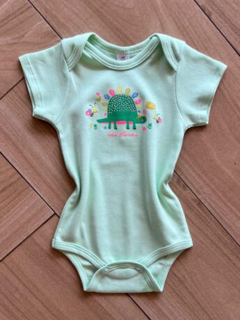 Body Infantil Feminino Básico Manga Curta Cutie Friends Verde Claro Fernanda Ramos Kids