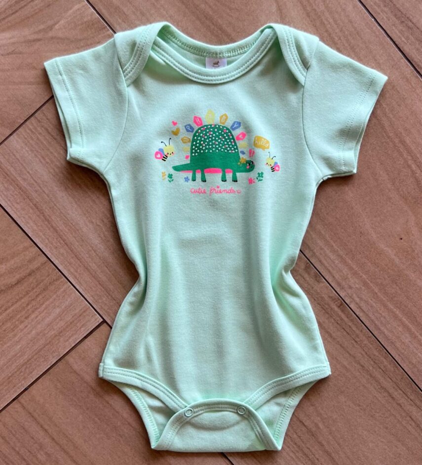 Body Infantil Feminino Básico Manga Curta Cutie Friends Verde Claro Fernanda Ramos Kids