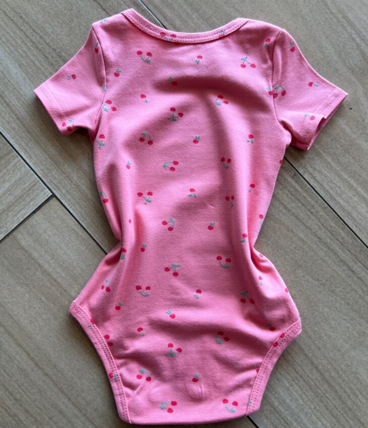Body Infantil Feminino Básico Manga Curta Estampa Cereja Rosa Fernanda Ramos Kids