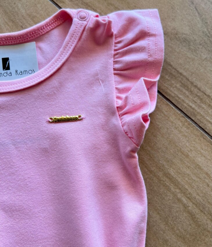 fernandaramoskids com br Body Infantil Feminino com Detalhe Manga Rosa1