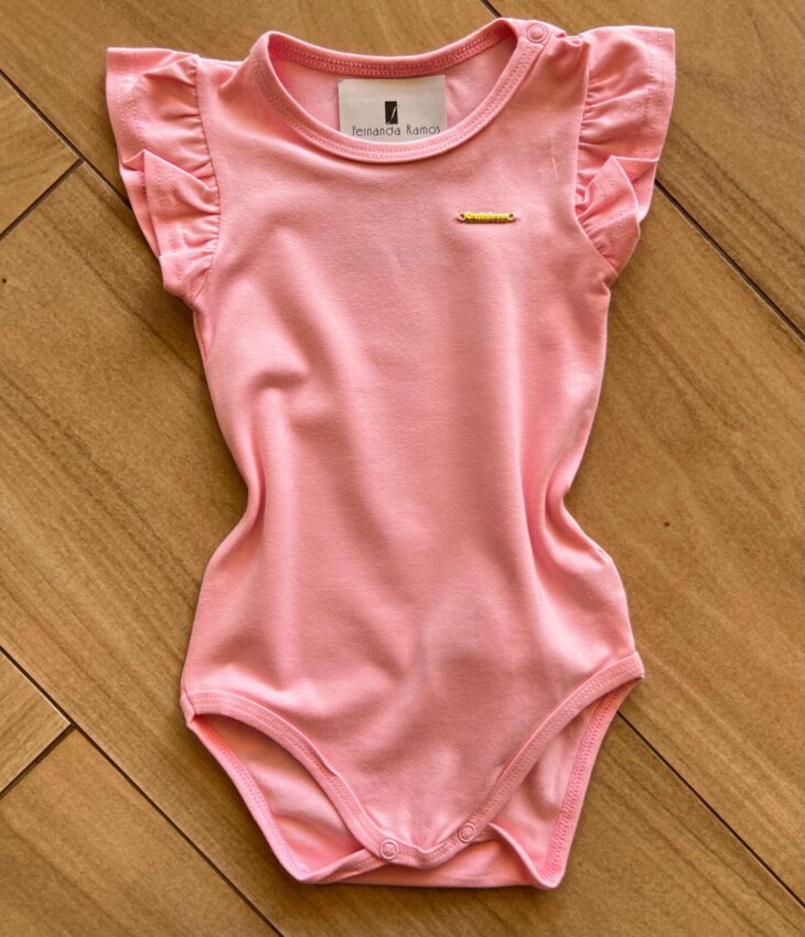 Body Infantil Feminino com Detalhe Manga Rosa Fernanda Ramos Kids