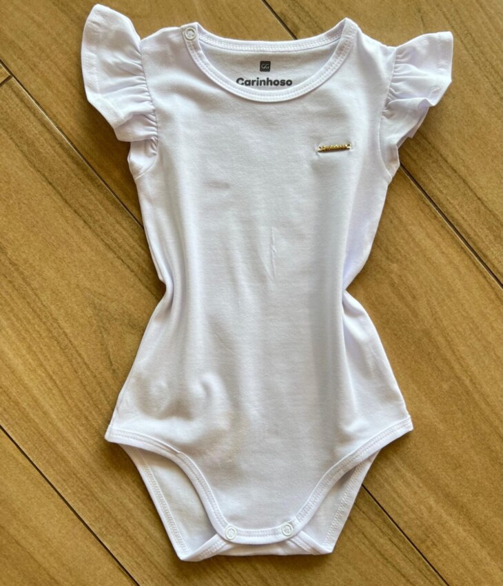 Body Infantil Feminino Detalhe na Manga Branco Fernanda Ramos Kids
