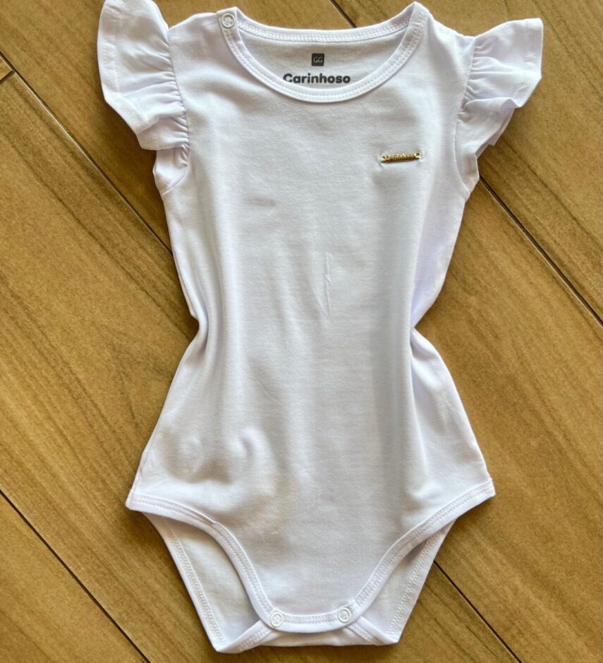 Body Infantil Feminino Detalhe na Manga Branco Fernanda Ramos Kids
