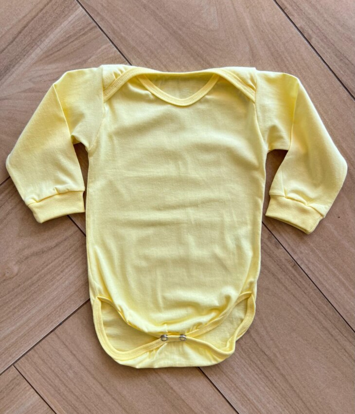 Body Infantil Feminino Manga Longa com Fecho Amarelo Fernanda Ramos Kids